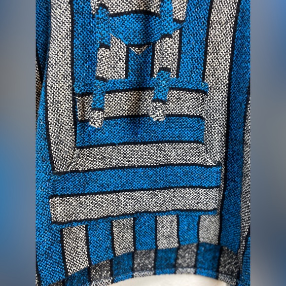 Artesanias Mickey Baja Hoodie Mens XLarge Blue Striped Acrylic Drug Rug Pullover - Picture 3 of 6